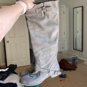 Grey distressed boots